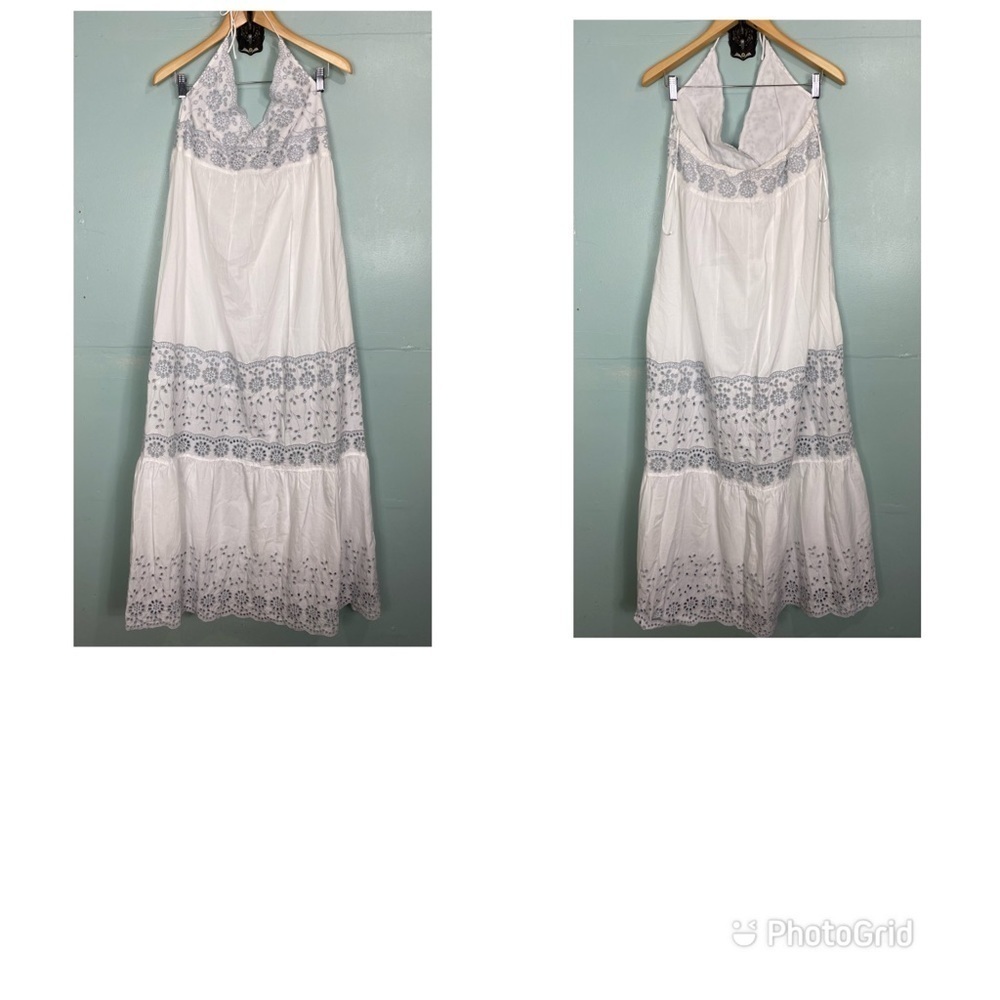 See by Chloe White Eyelet Maxi Halter Tiered Floral Size 8 Dress